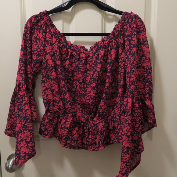 Express Floral Off the Shoulder Crop Top - Picture 1 of 8